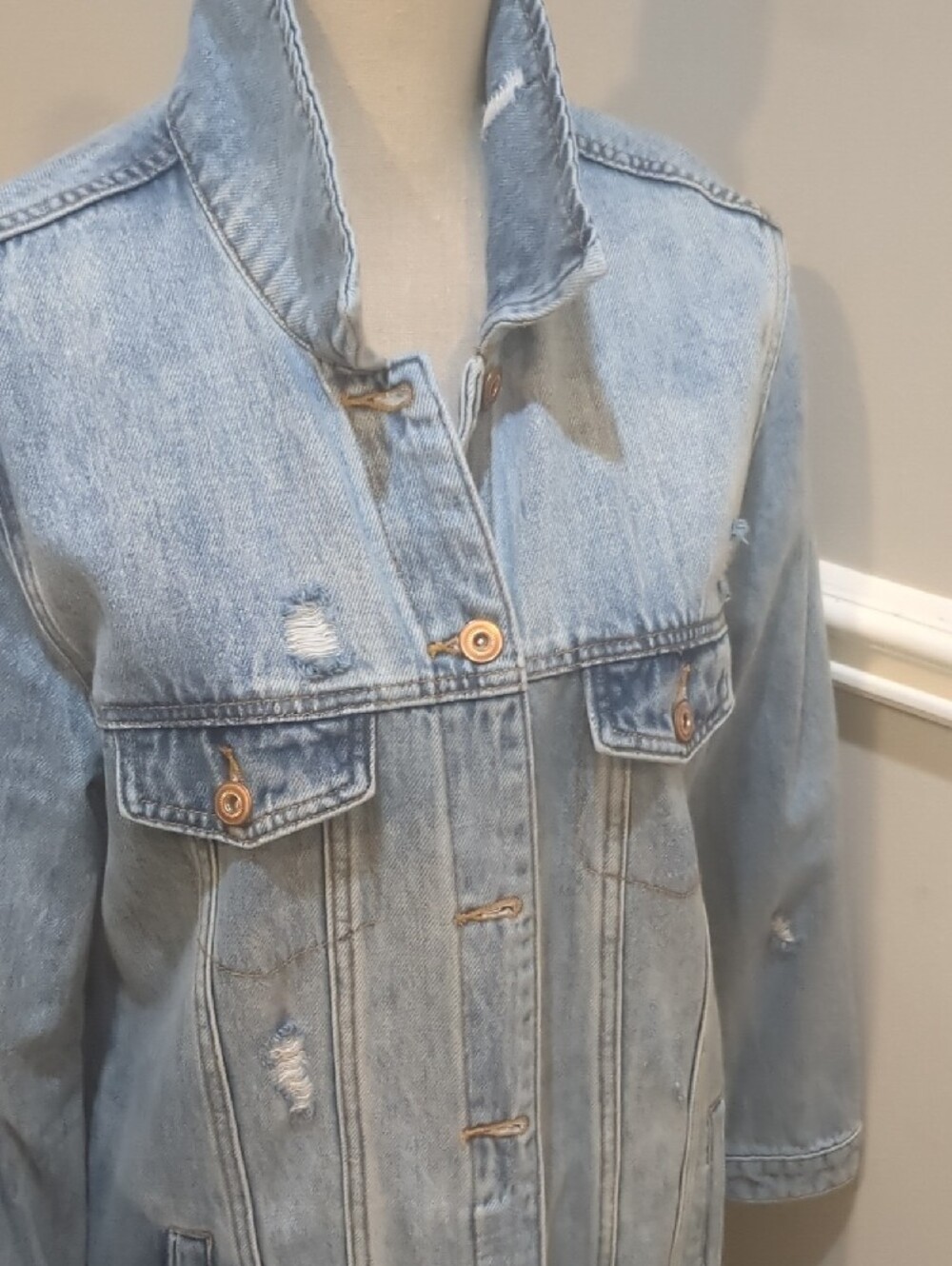 Tribal Long Light Wash Denim Trench Coat/Duster - Picture 5 of 5
